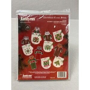 VTG 1994 Janlynn Kittens N Mittens Ornaments Cross Stitch Kit #147-05 Christmas